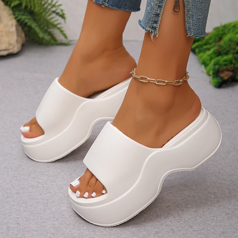 Women Shoes Wedges - Grube Klapki na Platformie Damskie Lato