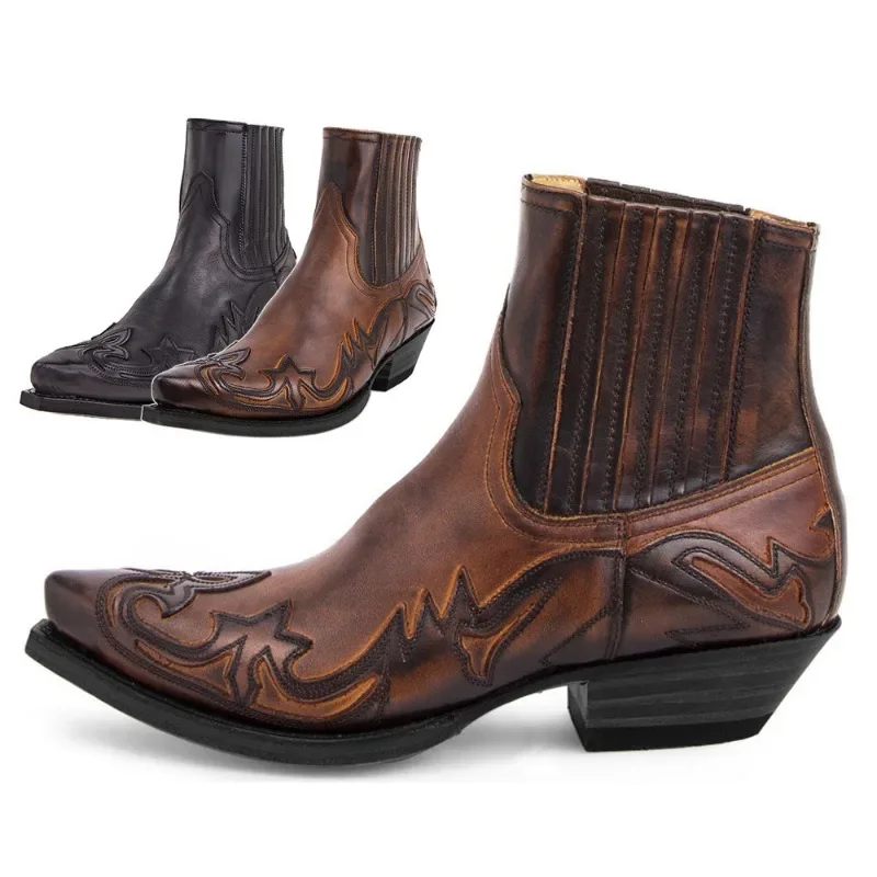 Block Heel Ankle Boots - Nowe męskie botki na koturnie, ręcznie