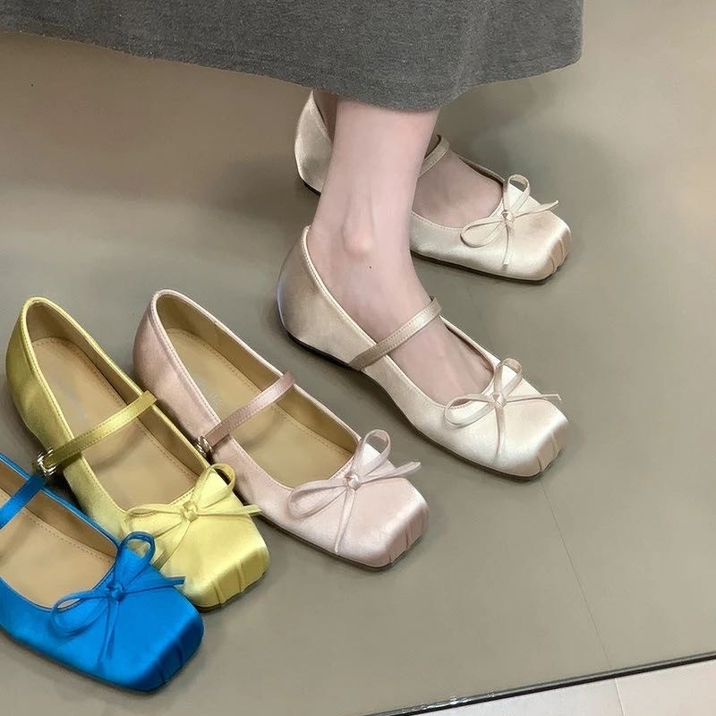 Women'S Shoes For Wide Feet - Letnie baleriny damskie z kokardą, wsuwane,