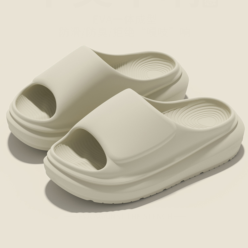 Women Shoes Wedges - Jednokolorowe Klapki Damskie z Grubą Podeszwą