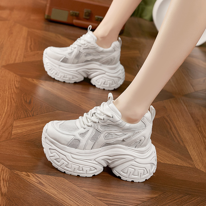 Platform Sneakers Chunky - Damskie modne sneakersy na grubej platformie,