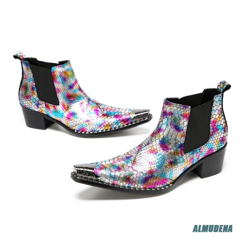 Wielokolorowe metaliczne botki – Block Heel Ankle Boots recenzja i cena