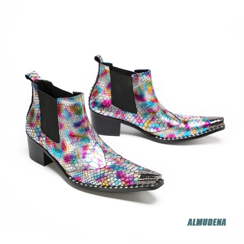 Wielokolorowe metaliczne botki – Block Heel Ankle Boots recenzja i cena