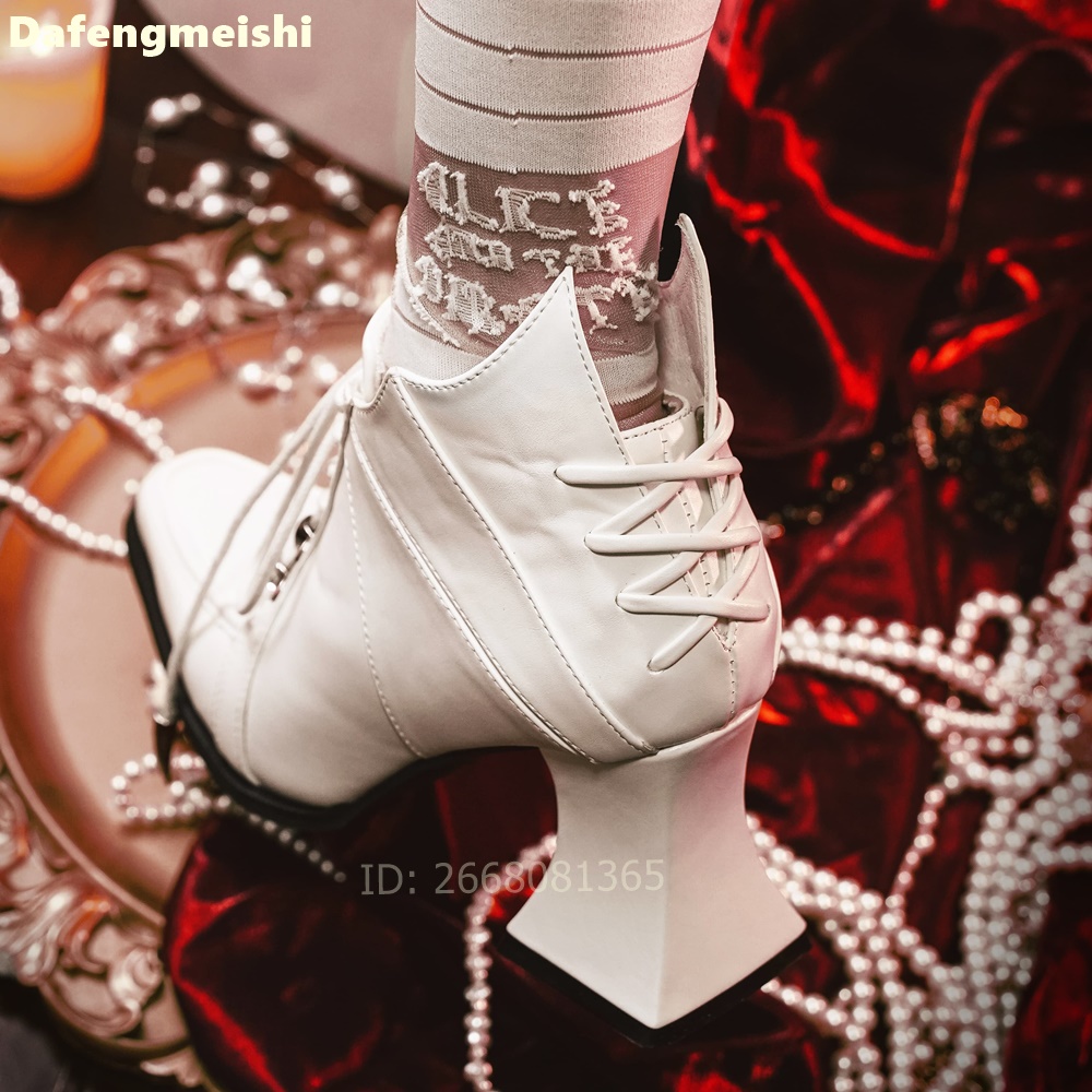 Białe skórzane botki z kwadrat – Block Heel Ankle Boots recenzja i cena